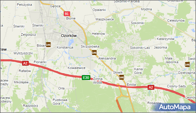 mapa Aleksandria gmina Ozorków, Aleksandria gmina Ozorków na mapie Targeo