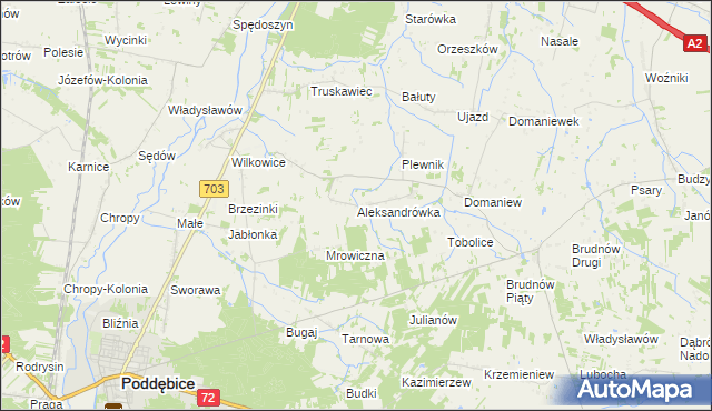 mapa Aleksandrówka gmina Dalików, Aleksandrówka gmina Dalików na mapie Targeo