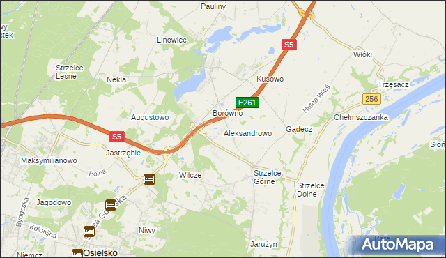 mapa Aleksandrowo gmina Dobrcz, Aleksandrowo gmina Dobrcz na mapie Targeo