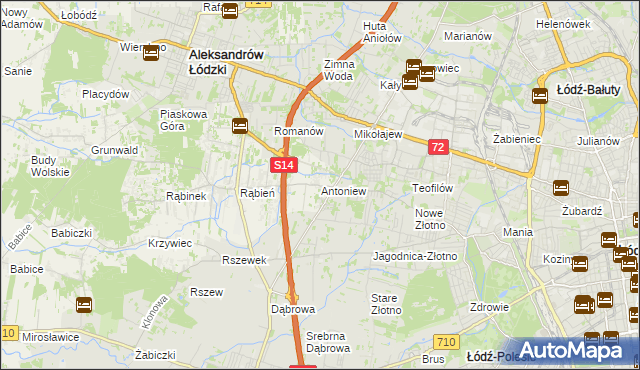 mapa Antoniew gmina Aleksandrów Łódzki, Antoniew gmina Aleksandrów Łódzki na mapie Targeo