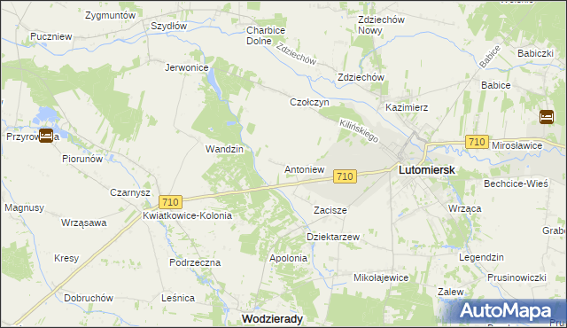 mapa Antoniew gmina Lutomiersk, Antoniew gmina Lutomiersk na mapie Targeo