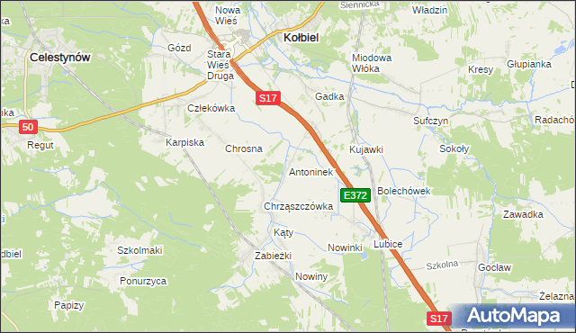 mapa Antoninek gmina Kołbiel, Antoninek gmina Kołbiel na mapie Targeo