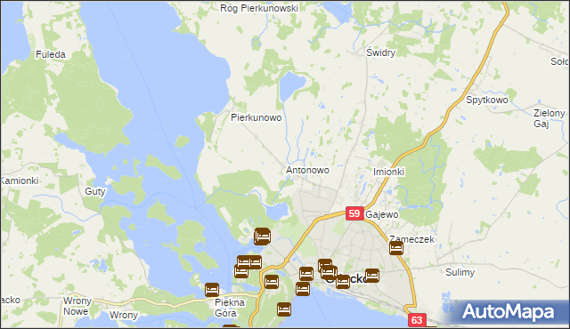 mapa Antonowo gmina Giżycko, Antonowo gmina Giżycko na mapie Targeo