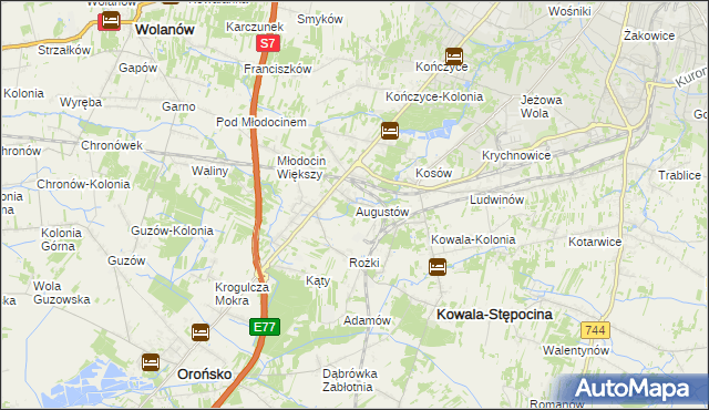 mapa Augustów gmina Kowala, Augustów gmina Kowala na mapie Targeo