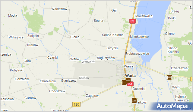 mapa Augustynów gmina Warta, Augustynów gmina Warta na mapie Targeo