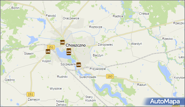 mapa Baczyn gmina Choszczno, Baczyn gmina Choszczno na mapie Targeo
