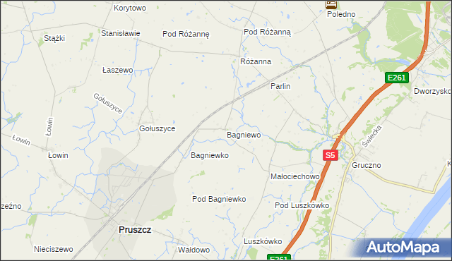 mapa Bagniewo gmina Pruszcz, Bagniewo gmina Pruszcz na mapie Targeo