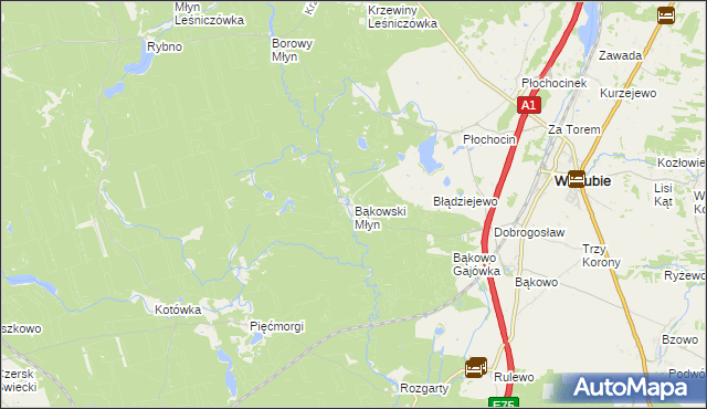 mapa Bąkowski Młyn, Bąkowski Młyn na mapie Targeo