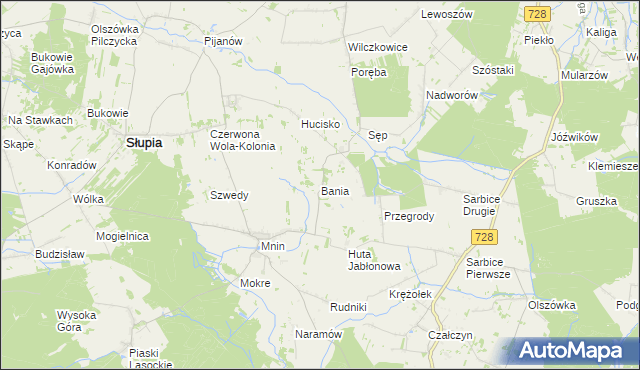 mapa Bania gmina Słupia Konecka, Bania gmina Słupia Konecka na mapie Targeo