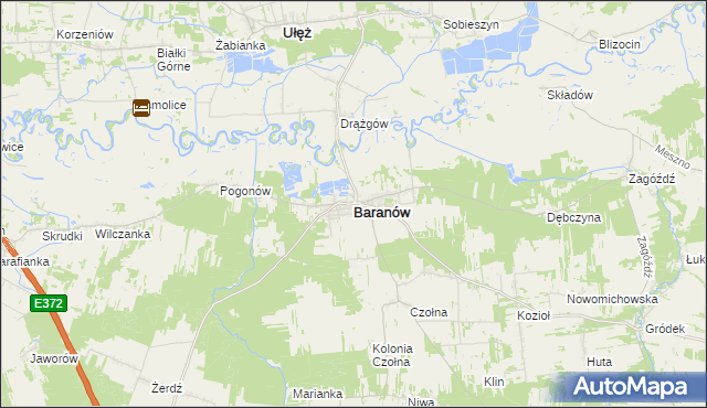 mapa Baranów powiat puławski, Baranów powiat puławski na mapie Targeo