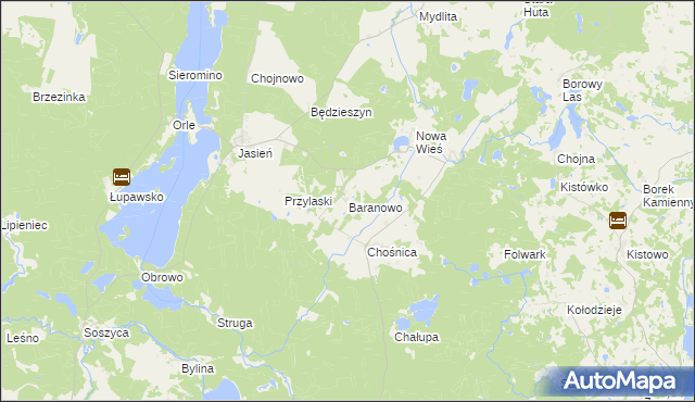 mapa Baranowo gmina Parchowo, Baranowo gmina Parchowo na mapie Targeo