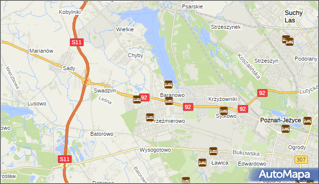 mapa Baranowo gmina Tarnowo Podgórne, Baranowo gmina Tarnowo Podgórne na mapie Targeo