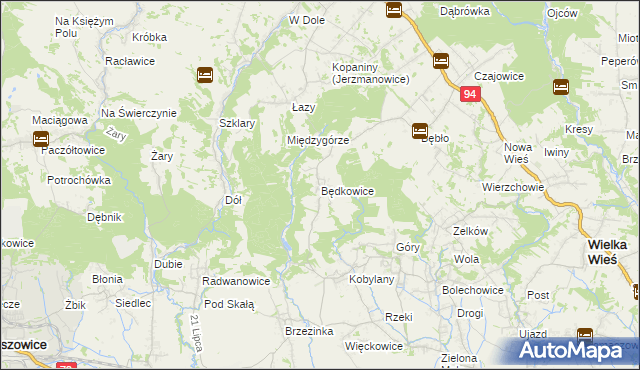 mapa Będkowice gmina Wielka Wieś, Będkowice gmina Wielka Wieś na mapie Targeo