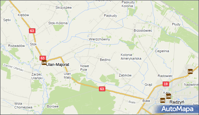mapa Bedlno gmina Radzyń Podlaski, Bedlno gmina Radzyń Podlaski na mapie Targeo