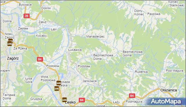 mapa Bezmiechowa Dolna, Bezmiechowa Dolna na mapie Targeo