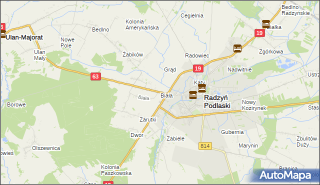 mapa Biała gmina Radzyń Podlaski, Biała gmina Radzyń Podlaski na mapie Targeo