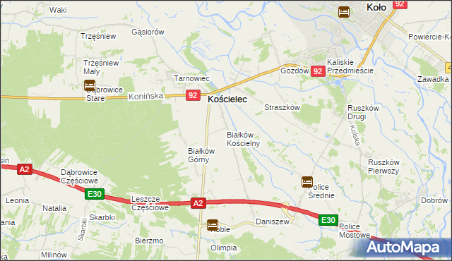 mapa Białków Kościelny, Białków Kościelny na mapie Targeo