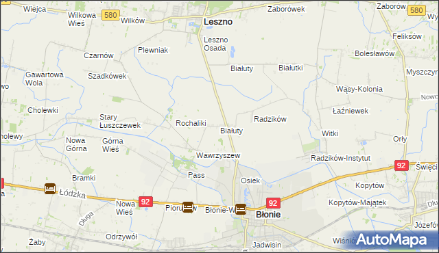 mapa Białuty gmina Błonie, Białuty gmina Błonie na mapie Targeo