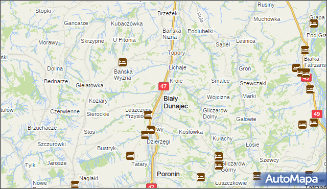 mapa Biały Dunajec, Biały Dunajec na mapie Targeo