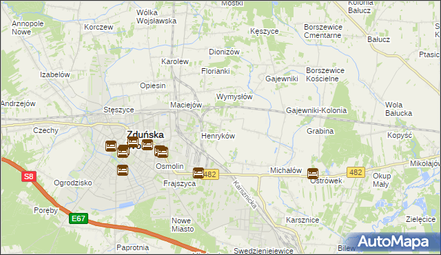 mapa Biały Ług gmina Zduńska Wola, Biały Ług gmina Zduńska Wola na mapie Targeo