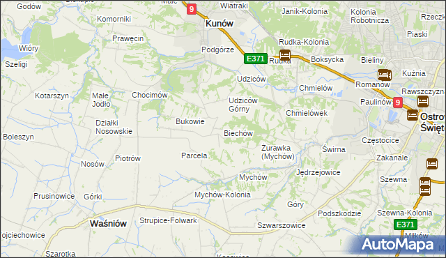 mapa Biechów gmina Kunów, Biechów gmina Kunów na mapie Targeo