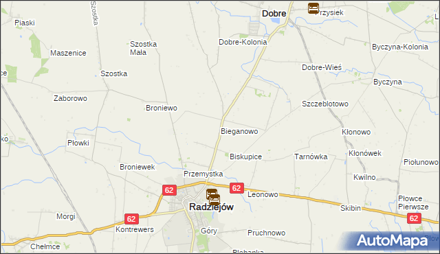 mapa Bieganowo gmina Radziejów, Bieganowo gmina Radziejów na mapie Targeo