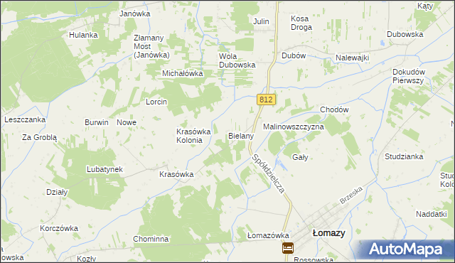 mapa Bielany gmina Łomazy, Bielany gmina Łomazy na mapie Targeo