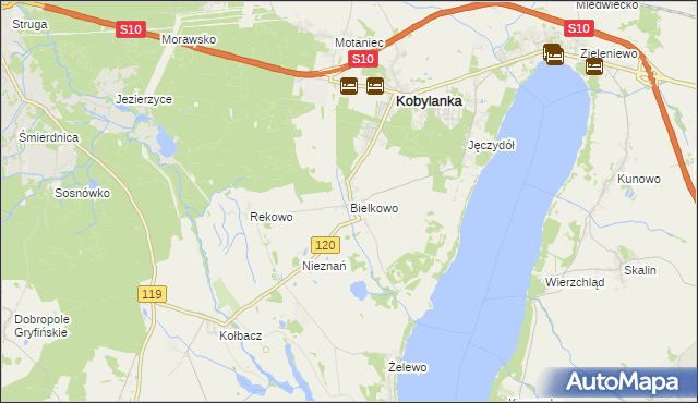 mapa Bielkowo gmina Kobylanka, Bielkowo gmina Kobylanka na mapie Targeo