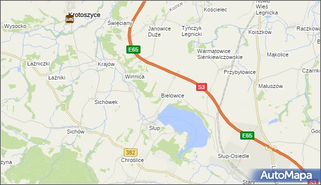 mapa Bielowice gmina Krotoszyce, Bielowice gmina Krotoszyce na mapie Targeo