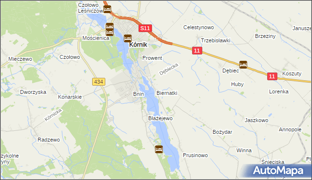 mapa Biernatki gmina Kórnik, Biernatki gmina Kórnik na mapie Targeo