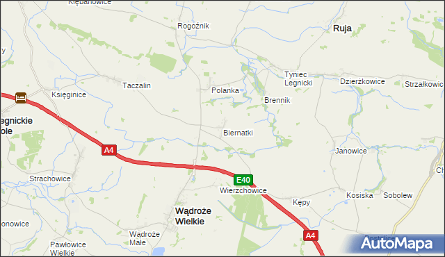 mapa Biernatki gmina Wądroże Wielkie, Biernatki gmina Wądroże Wielkie na mapie Targeo