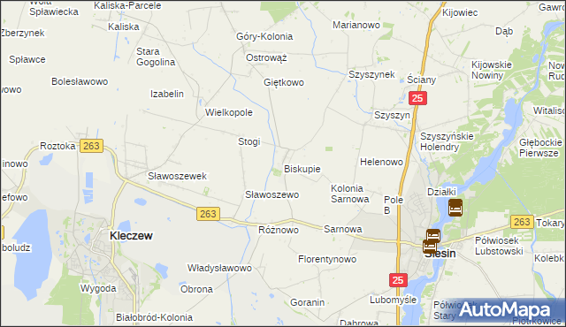 mapa Biskupie gmina Ślesin, Biskupie gmina Ślesin na mapie Targeo