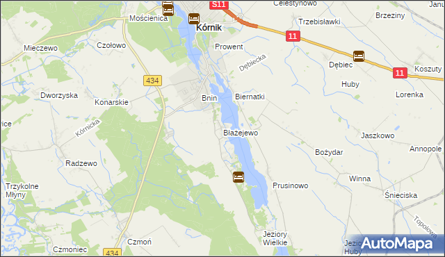 mapa Błażejewo gmina Kórnik, Błażejewo gmina Kórnik na mapie Targeo
