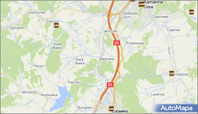 mapa Błażkowa gmina Lubawka, Błażkowa gmina Lubawka na mapie Targeo