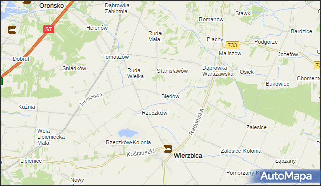 mapa Błędów gmina Wierzbica, Błędów gmina Wierzbica na mapie Targeo