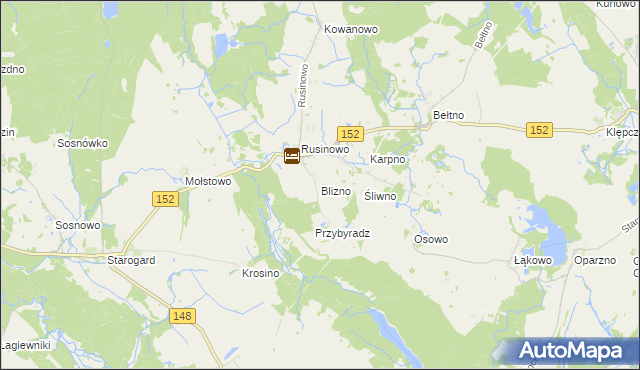 mapa Blizno gmina Świdwin, Blizno gmina Świdwin na mapie Targeo