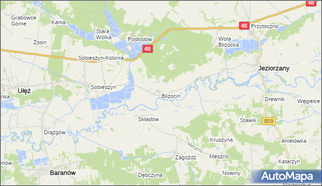 mapa Blizocin gmina Jeziorzany, Blizocin gmina Jeziorzany na mapie Targeo