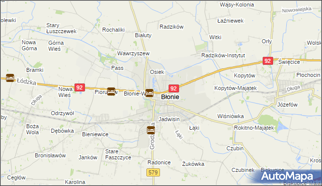 mapa Błonie powiat warszawski zachodni, Błonie powiat warszawski zachodni na mapie Targeo