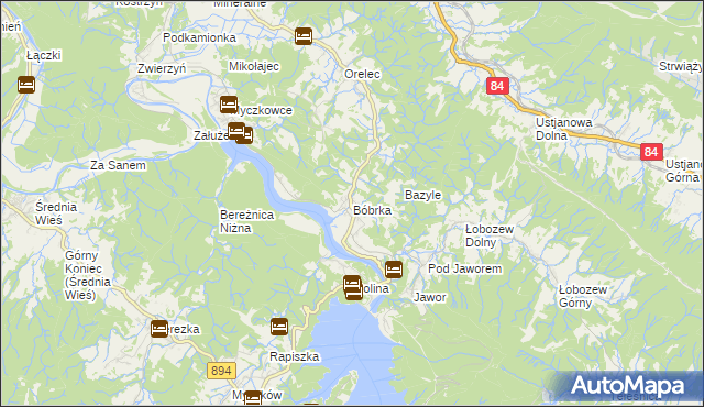 mapa Bóbrka gmina Solina, Bóbrka gmina Solina na mapie Targeo