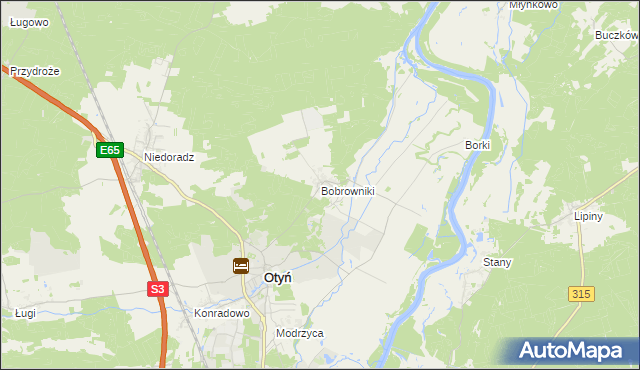 mapa Bobrowniki gmina Otyń, Bobrowniki gmina Otyń na mapie Targeo