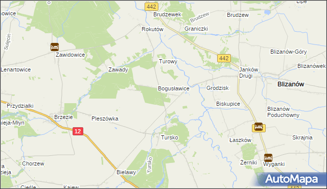 mapa Bogusław gmina Gołuchów, Bogusław gmina Gołuchów na mapie Targeo