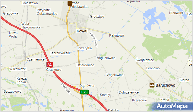 mapa Bogusławice gmina Kowal, Bogusławice gmina Kowal na mapie Targeo