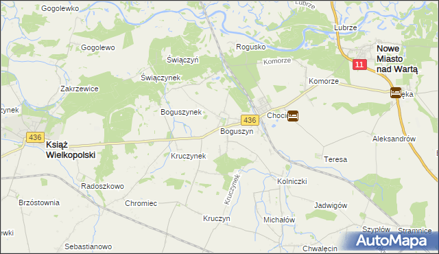 mapa Boguszyn gmina Nowe Miasto nad Wartą, Boguszyn gmina Nowe Miasto nad Wartą na mapie Targeo