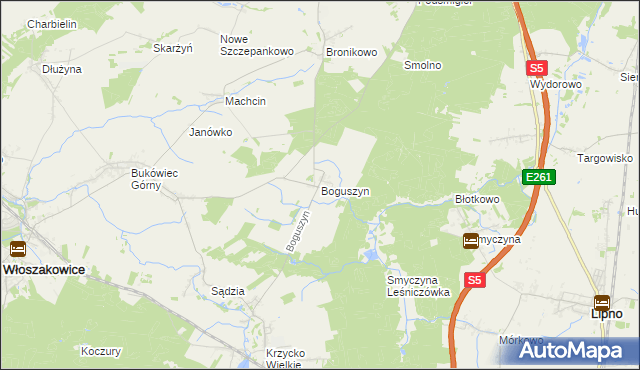 mapa Boguszyn gmina Włoszakowice, Boguszyn gmina Włoszakowice na mapie Targeo