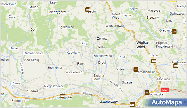 mapa Bolechowice gmina Zabierzów, Bolechowice gmina Zabierzów na mapie Targeo