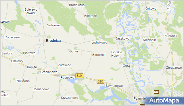 mapa Boreczek gmina Brodnica, Boreczek gmina Brodnica na mapie Targeo