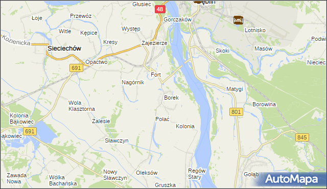 mapa Borek gmina Gniewoszów, Borek gmina Gniewoszów na mapie Targeo