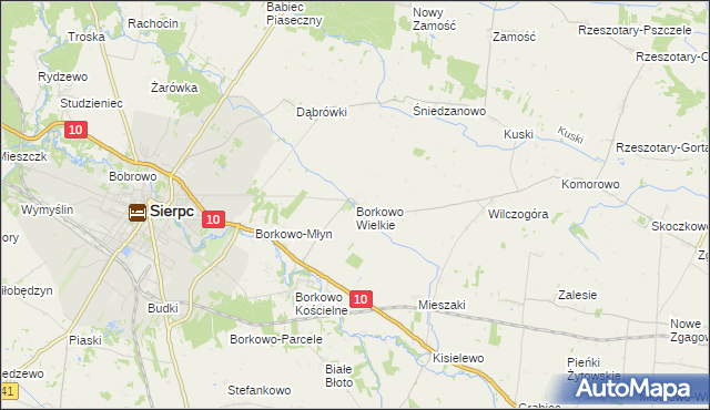 mapa Borkowo Wielkie gmina Sierpc, Borkowo Wielkie gmina Sierpc na mapie Targeo