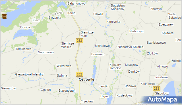 mapa Borówiec gmina Ostrowite, Borówiec gmina Ostrowite na mapie Targeo