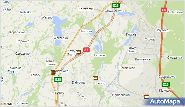 mapa Borowiec gmina Żukowo, Borowiec gmina Żukowo na mapie Targeo